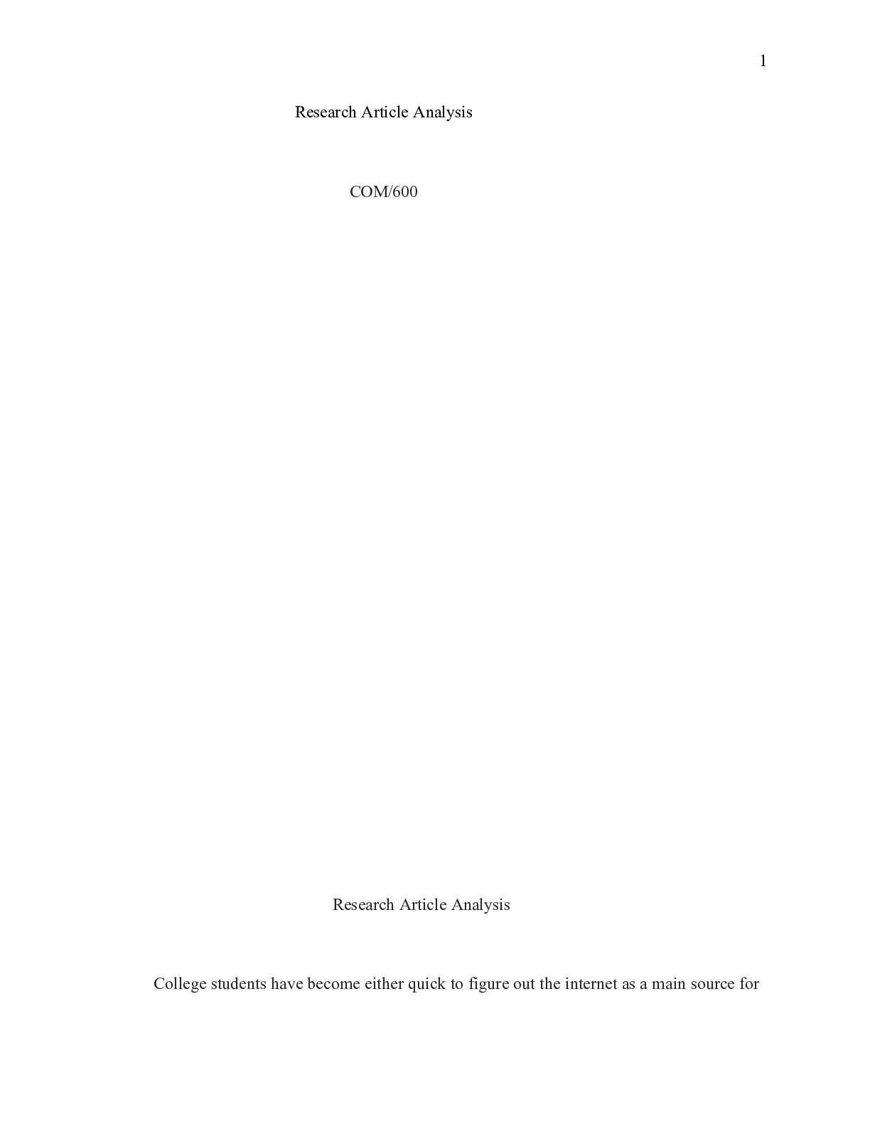 Preview image of Research_Article_Analysis.docx  Research Article Analysis  COM/600  Research Article Analy document